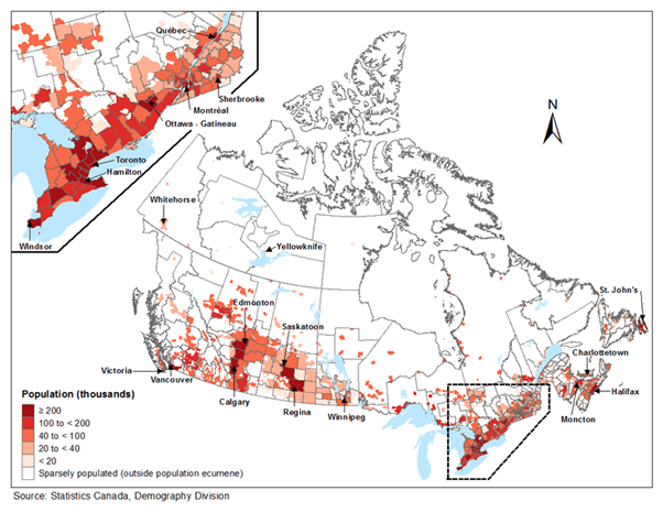 نقشه تراکم جمعیت کانادا-Canada Population Density map